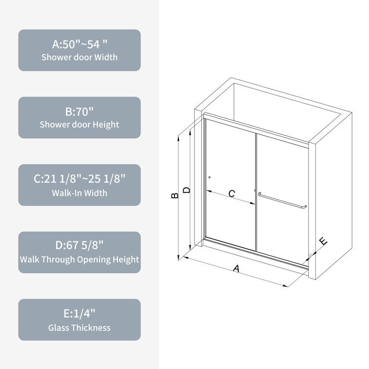 Chrome 70" Sliding Bypass Shower Door with Tempered Glass