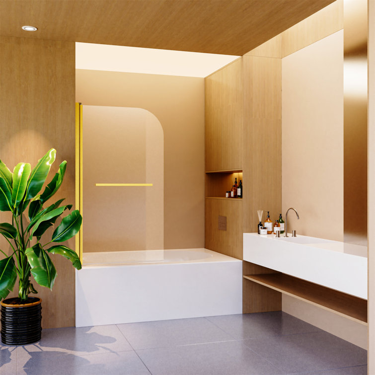 31"W x 55"H Brushed Gold Frameless Tempered Glass Bathtub Door