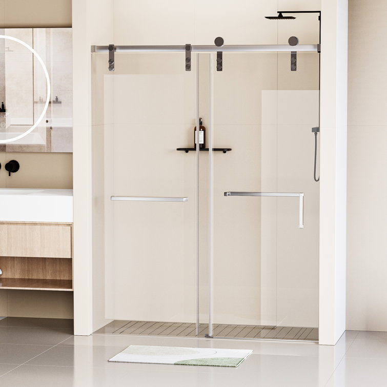 60" x 76" Frameless Matte Black Sliding Shower Door with Clear Tempered Glass
