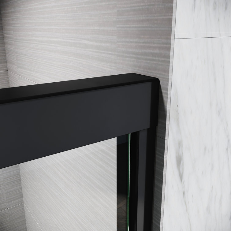 Matte Black Semi-Frameless Sliding Shower Door with Clear Tempered Glass