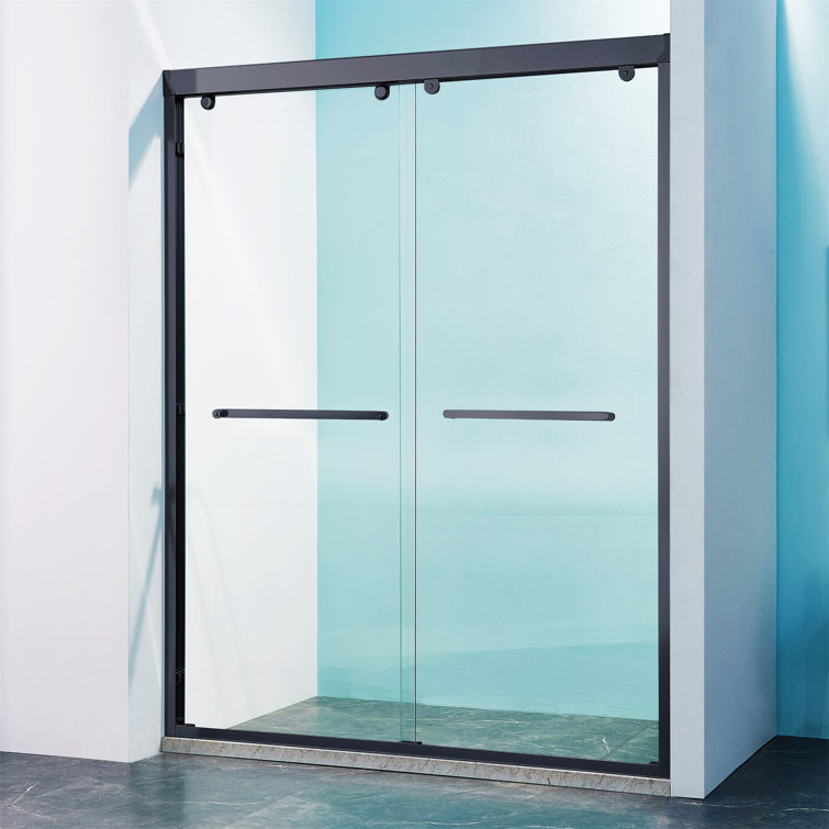 60" Matte Black Aluminum Framed Double Sliding Shower Door