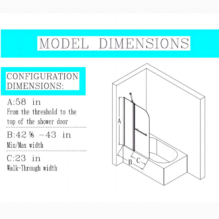 43" W x 58" H Frameless Chrome Folding Shower Doors with Tempered Glass