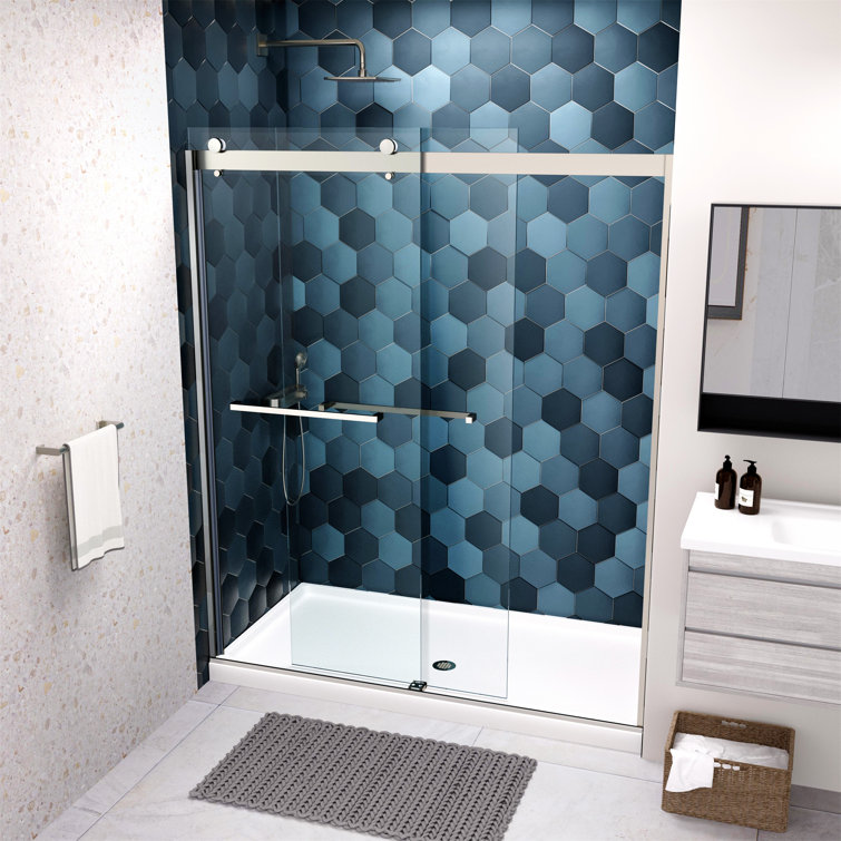Chrome 58" x 56" Tempered Glass Sliding Shower Door