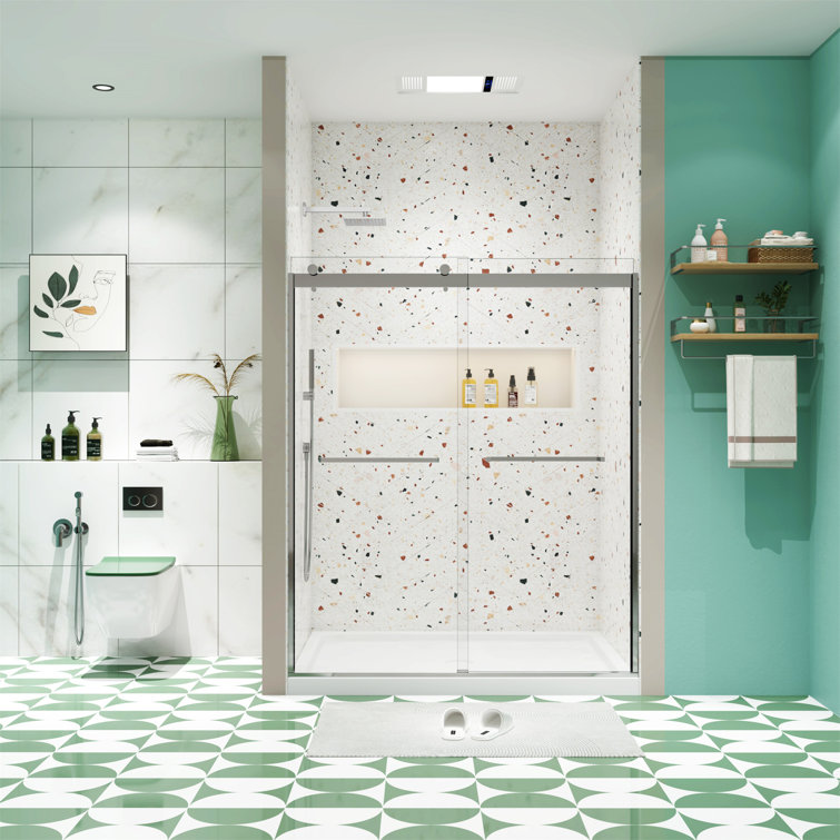 Chrome 58" x 56" Tempered Glass Sliding Shower Door