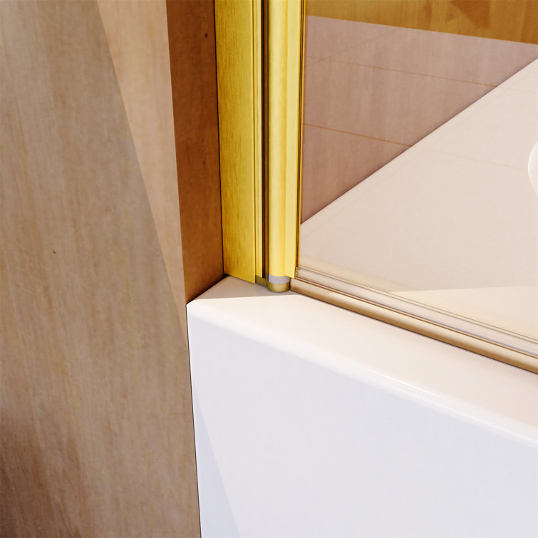 31"W x 55"H Brushed Gold Frameless Tempered Glass Bathtub Door