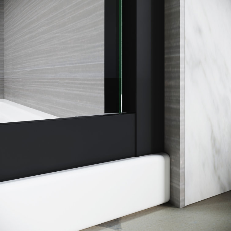 Matte Black Semi-Frameless Sliding Shower Door with Clear Tempered Glass