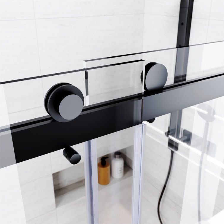 Matte Black Frameless Sliding Shower Door with Clear Tempered Glass