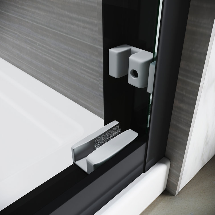 Matte Black Semi-Frameless Sliding Shower Door with Clear Tempered Glass
