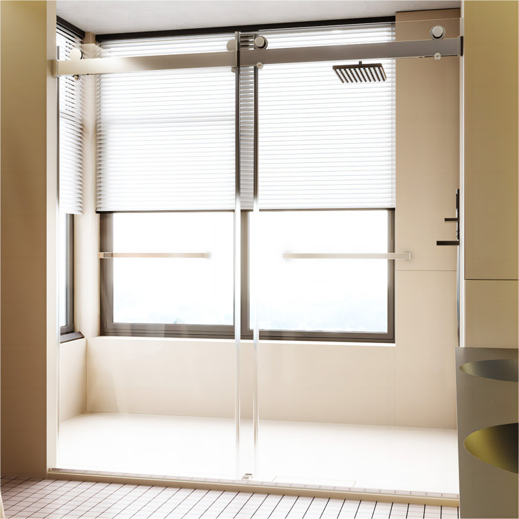 Chrome Frameless Double Sliding Soft-Close Shower Door with Tempered Glass
