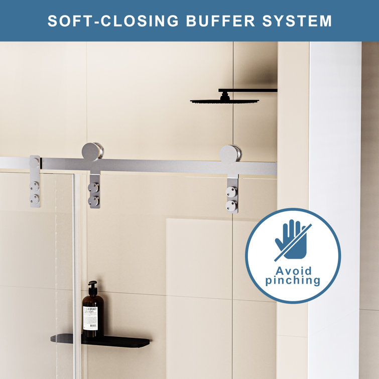 60" x 76" Frameless Matte Black Sliding Shower Door with Clear Tempered Glass