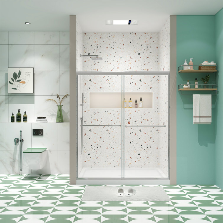 Chrome 70" Sliding Bypass Shower Door with Tempered Glass