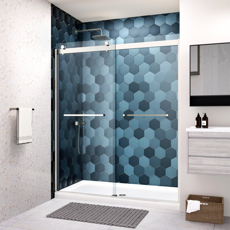 Chrome 58" x 56" Tempered Glass Sliding Shower Door