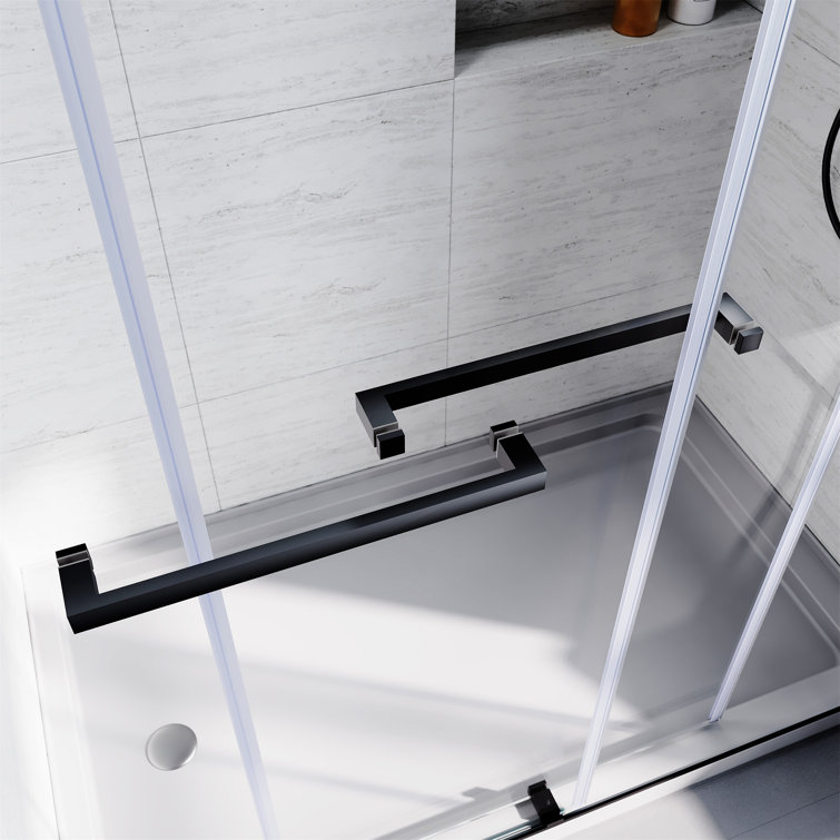 Matte Black Frameless Sliding Shower Door with Clear Tempered Glass