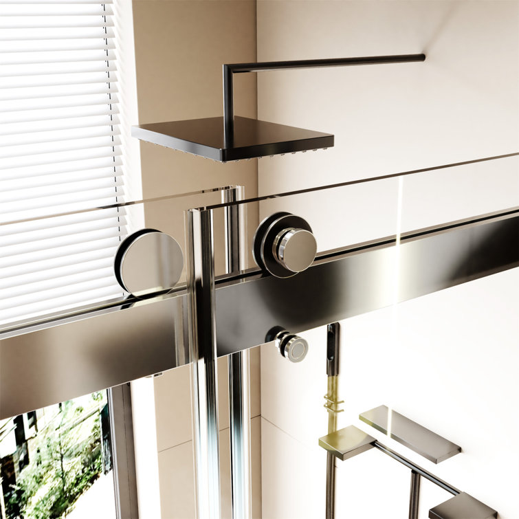 Chrome Frameless Double Sliding Soft-Close Shower Door with Tempered Glass