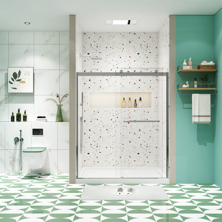 Chrome 58" x 56" Tempered Glass Sliding Shower Door