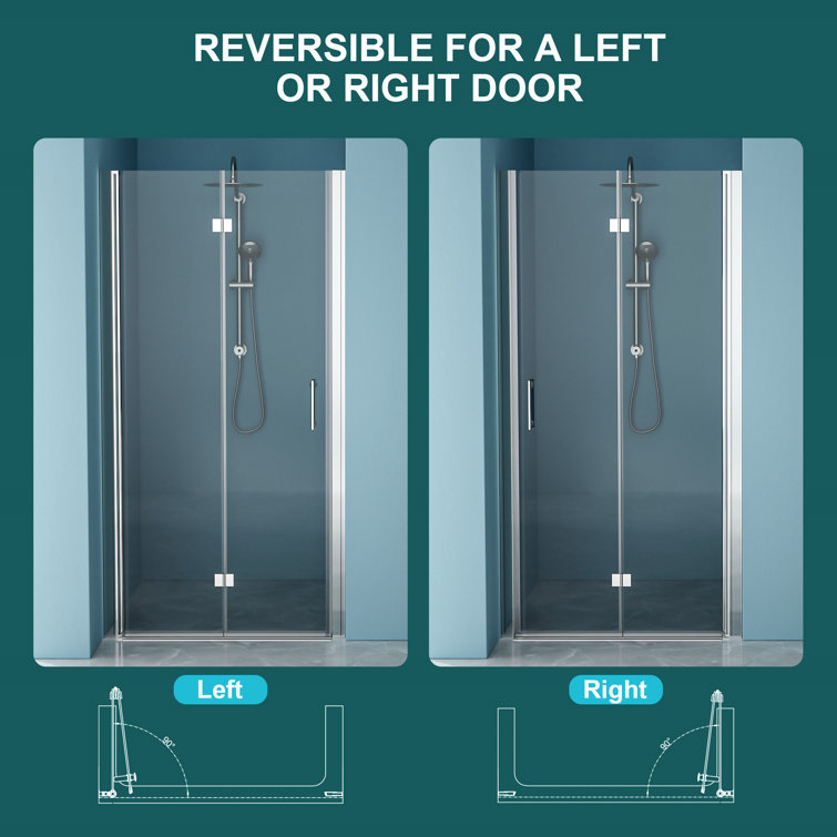 72" Frameless Bi-Fold Shower Door with Tempered Glass and Chrome Frame