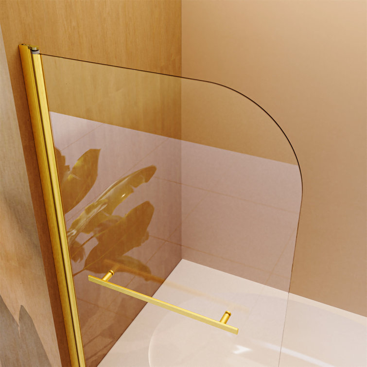 31"W x 55"H Brushed Gold Frameless Tempered Glass Bathtub Door
