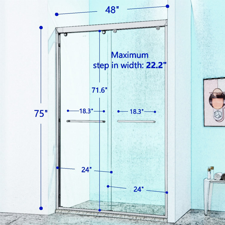 Matte Black 48" Double Sliding Shower Door with Tempered Glass
