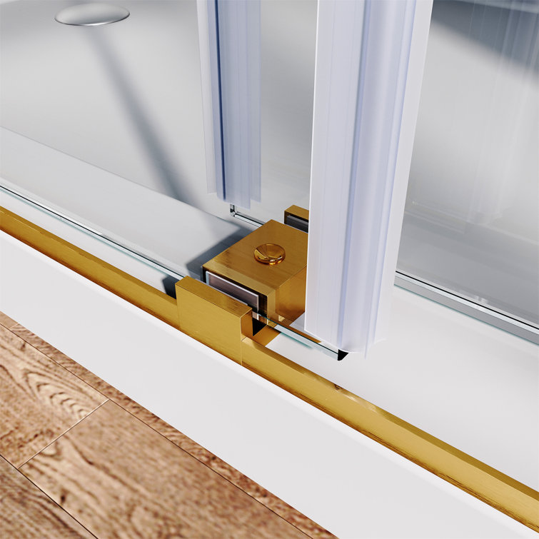 Frameless Sliding Shower Door with Clear Tempered Glass and Brushed Gold Hardware