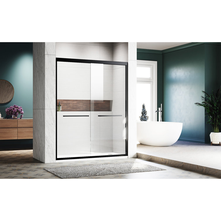 Matte Black Semi-Frameless Sliding Shower Door with Clear Tempered Glass