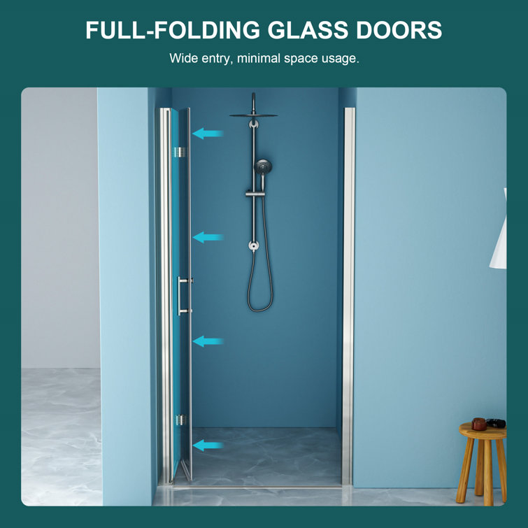 72" Frameless Bi-Fold Shower Door with Tempered Glass and Chrome Frame