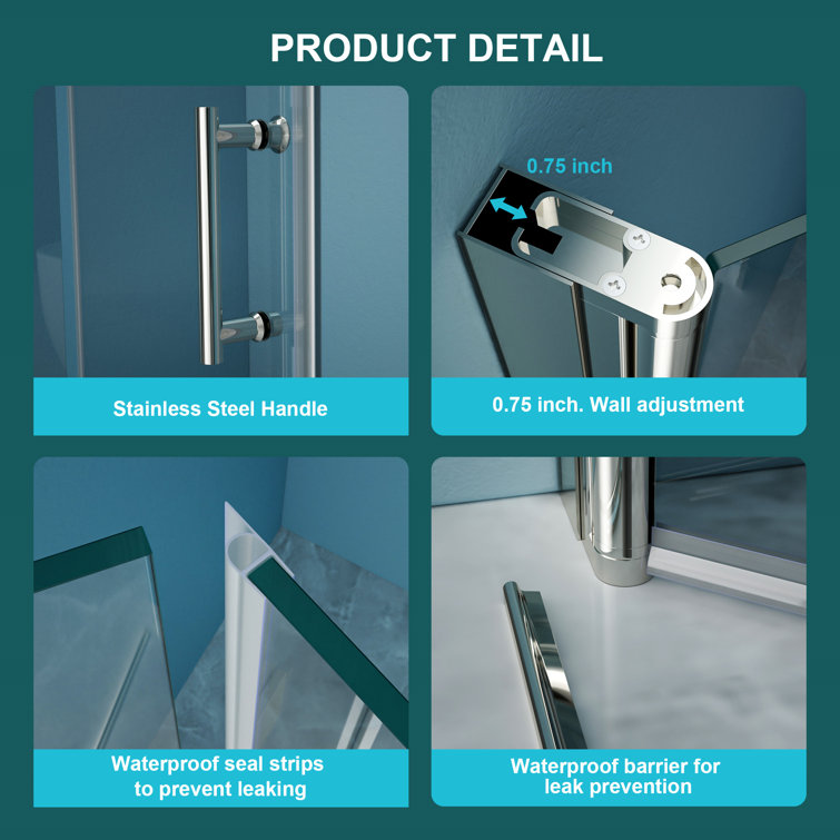 72" Frameless Bi-Fold Shower Door with Tempered Glass and Chrome Frame