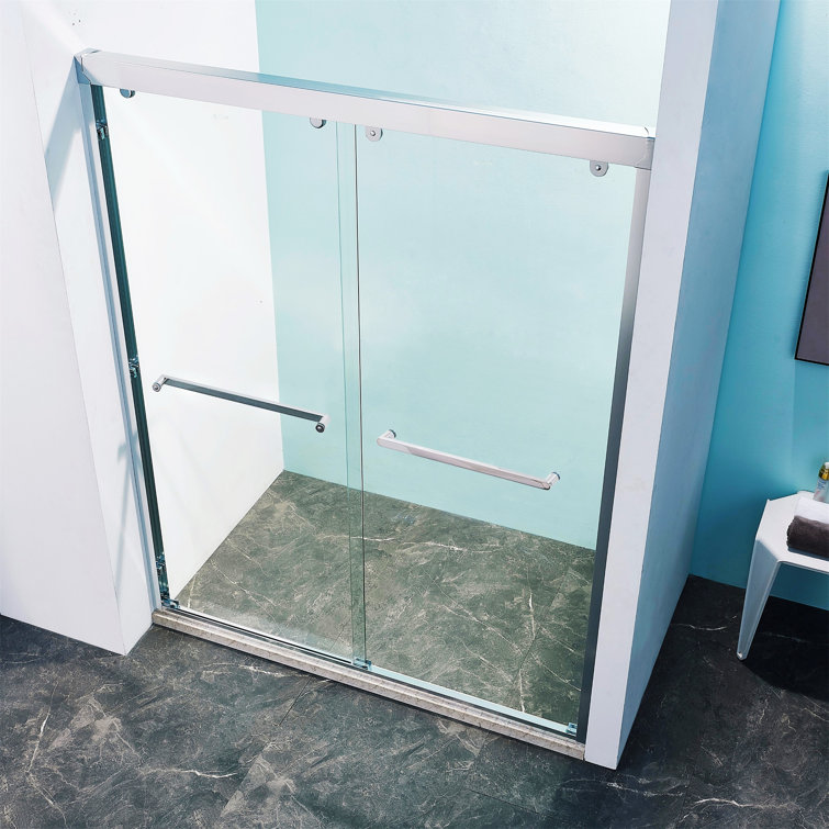 60" Chrome Frameless Double Sliding Shower Door with Clear Glass
