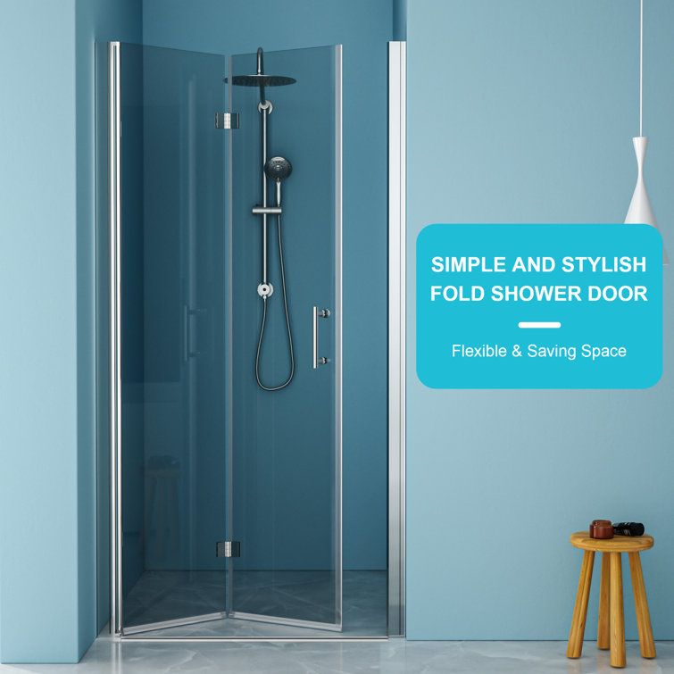 72" Frameless Bi-Fold Shower Door with Tempered Glass and Chrome Frame