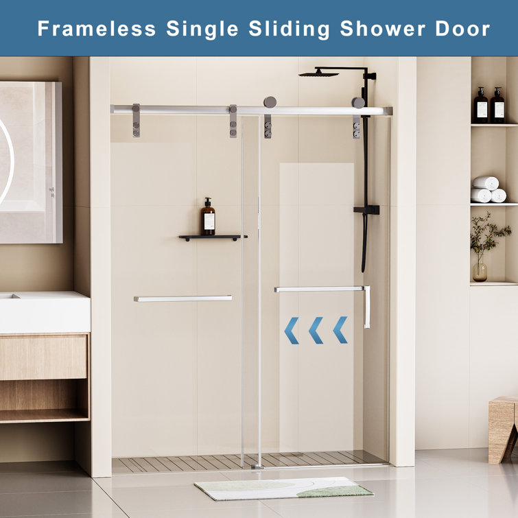 60" x 76" Frameless Matte Black Sliding Shower Door with Clear Tempered Glass