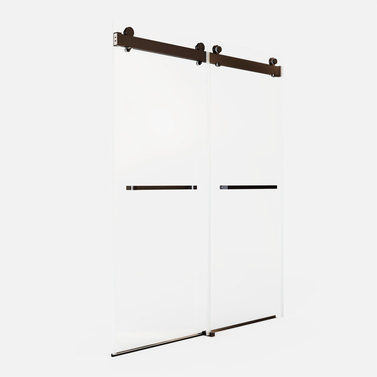 Matte Black Frameless Double Sliding Shower Door with Tempered Glass