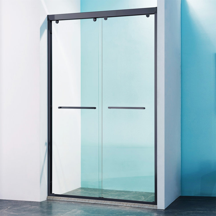Matte Black 48" Double Sliding Shower Door with Tempered Glass