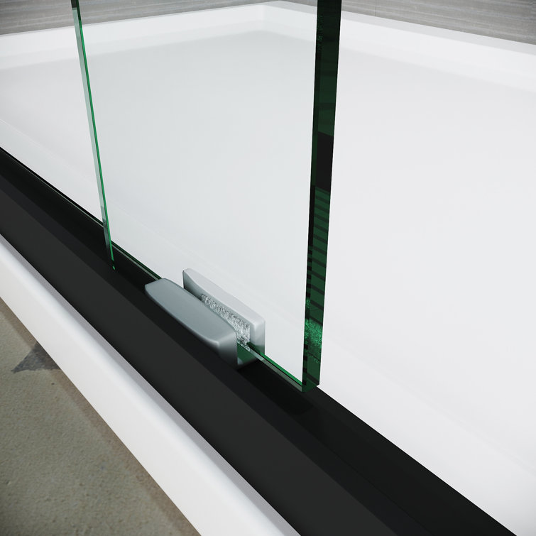 Matte Black Semi-Frameless Sliding Shower Door with Clear Tempered Glass