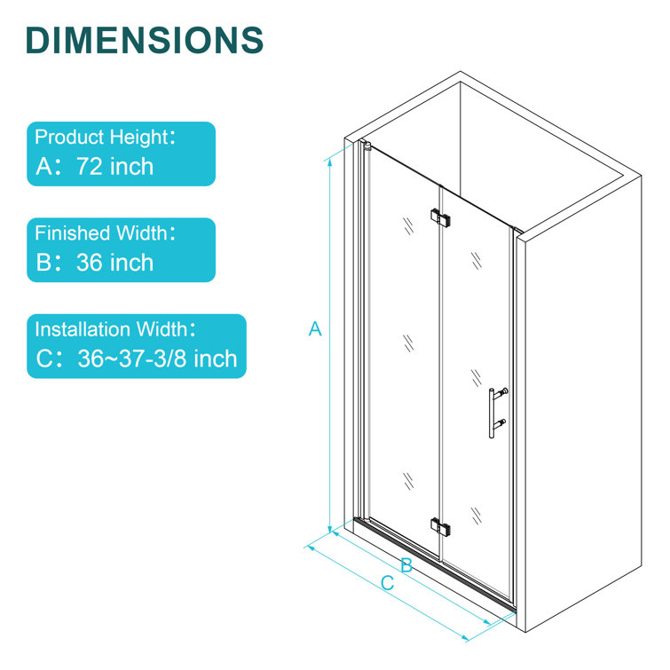 72" Frameless Bi-Fold Shower Door with Tempered Glass and Chrome Frame