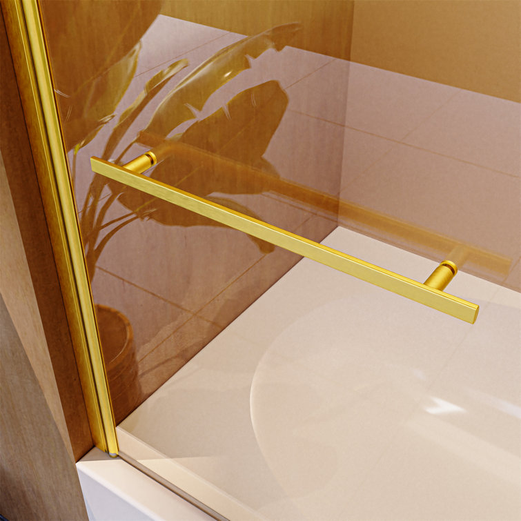 31"W x 55"H Brushed Gold Frameless Tempered Glass Bathtub Door