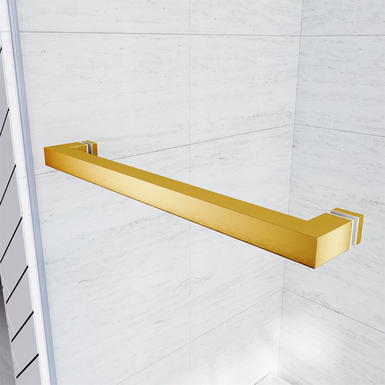 Frameless Sliding Shower Door with Clear Tempered Glass and Brushed Gold Hardware