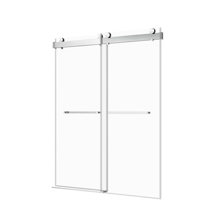60-Inch Frameless Brushed Nickel Sliding Shower Door with Clear Glass