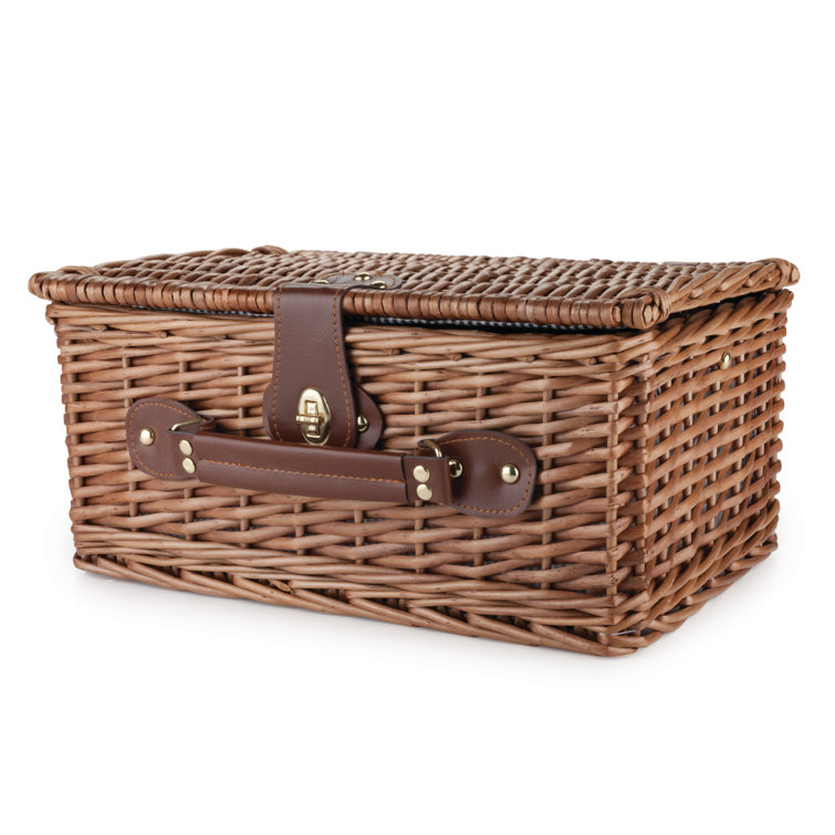 Newport Brown Wicker Picnic Basket Set with Insulated Compartments