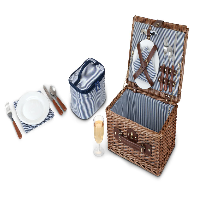 Newport Brown Wicker Picnic Basket Set with Insulated Compartments