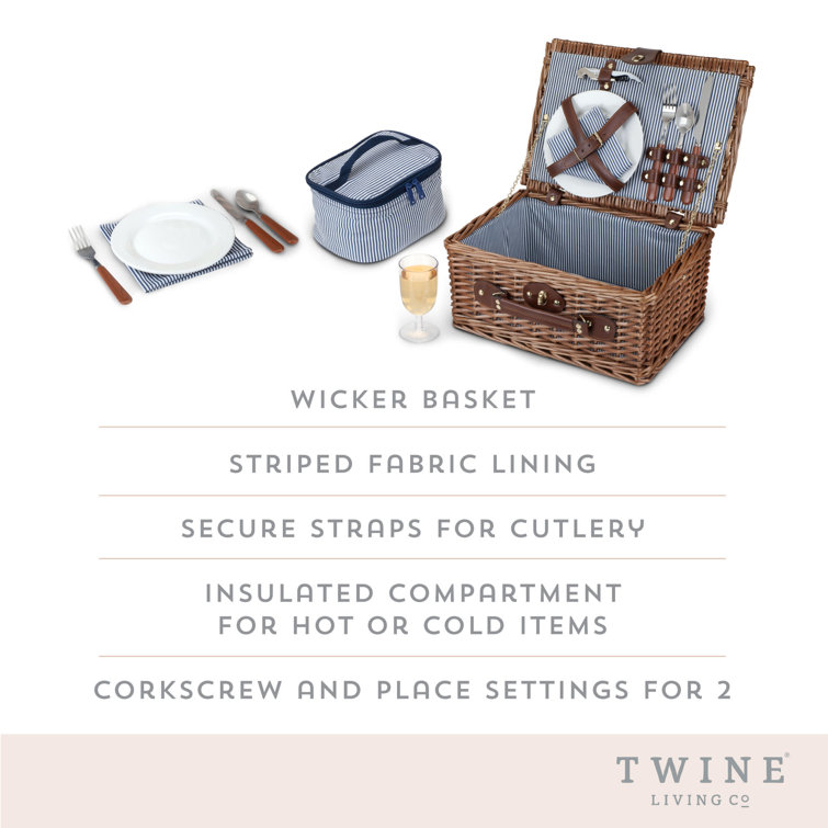 Newport Brown Wicker Picnic Basket Set with Insulated Compartments