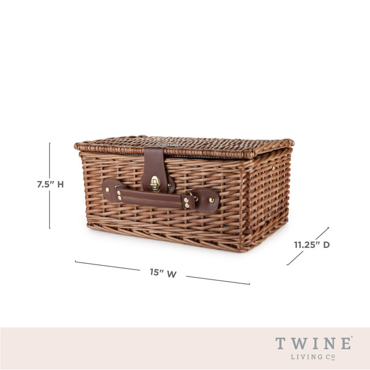Newport Brown Wicker Picnic Basket Set with Insulated Compartments