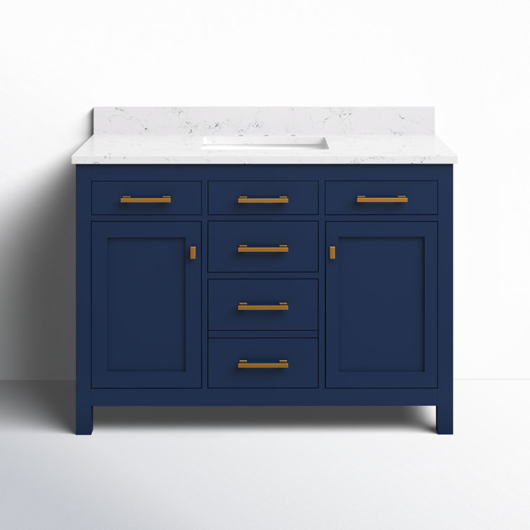 Navy Blue 48'' Single Bathroom Vanity with Carrara White Top