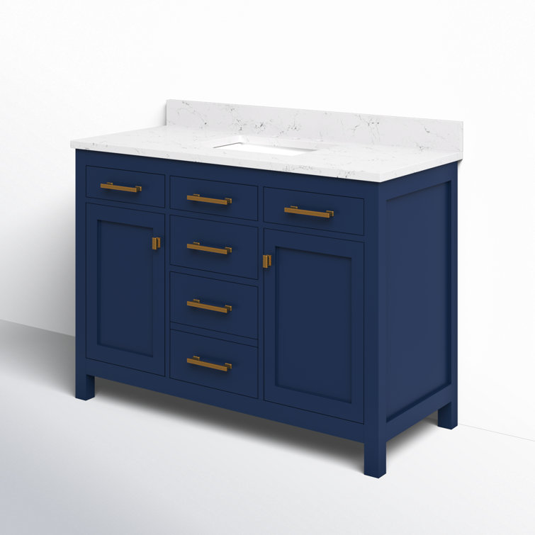 Navy Blue 48'' Single Bathroom Vanity with Carrara White Top