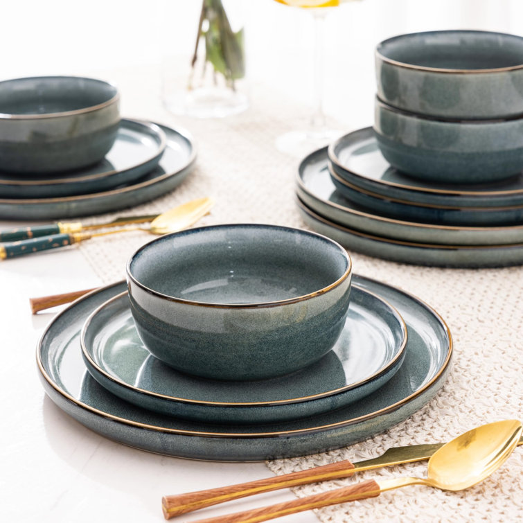 Latris Ocean Blue Ceramic 12-Piece Dinnerware Set