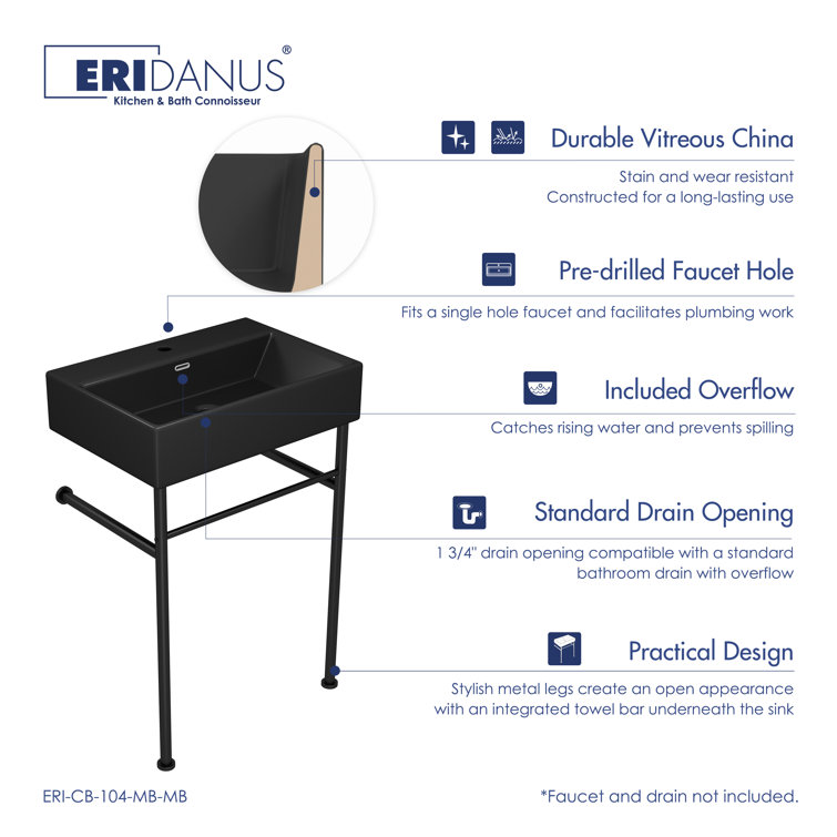Turner Matte Black Ceramic Wall-Mount Console Sink