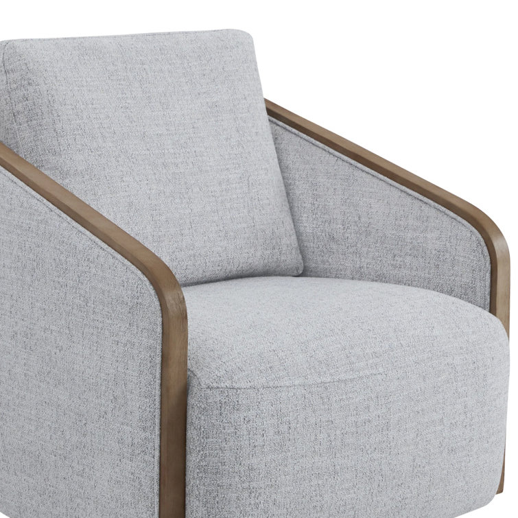 Gray Heathered Tweed Swivel Barrel Chair with Wood Frame