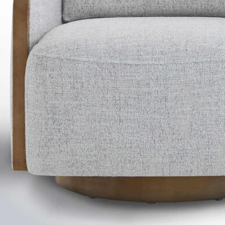 Gray Heathered Tweed Swivel Barrel Chair with Wood Frame