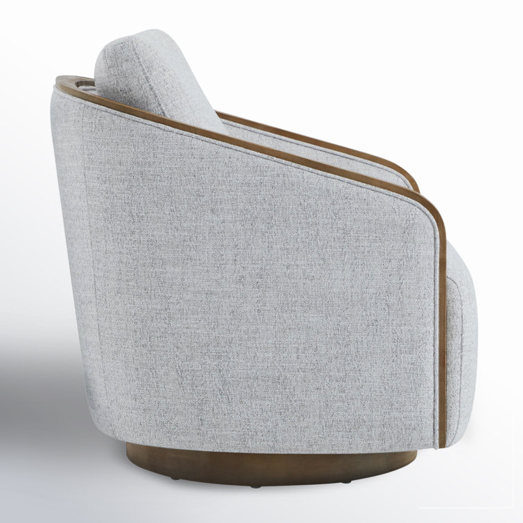 Gray Heathered Tweed Swivel Barrel Chair with Wood Frame