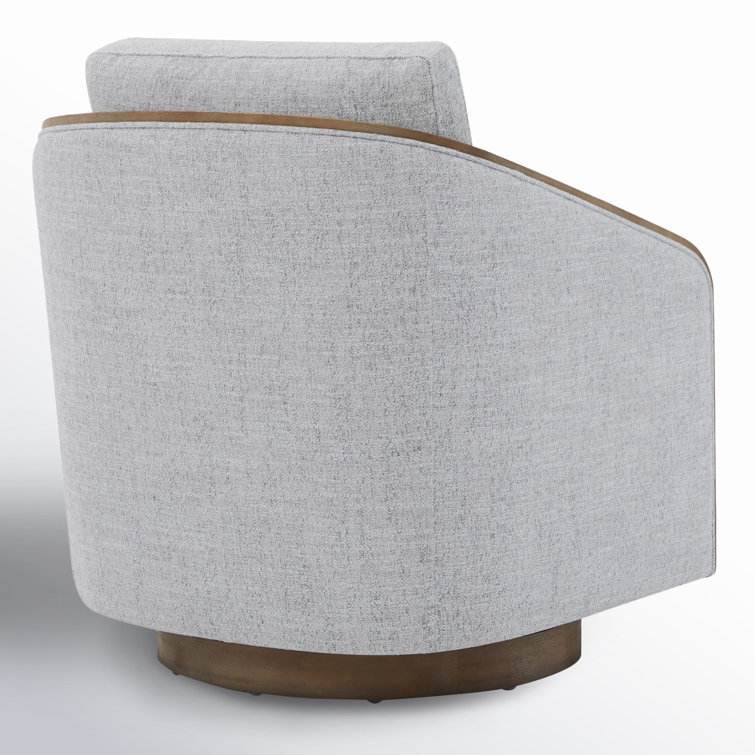 Gray Heathered Tweed Swivel Barrel Chair with Wood Frame