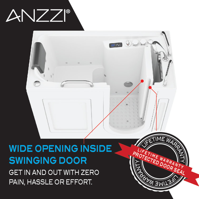MediSpa 52.5'' White Acrylic Walk-In Bathtub with Air and Whirlpool Jets
