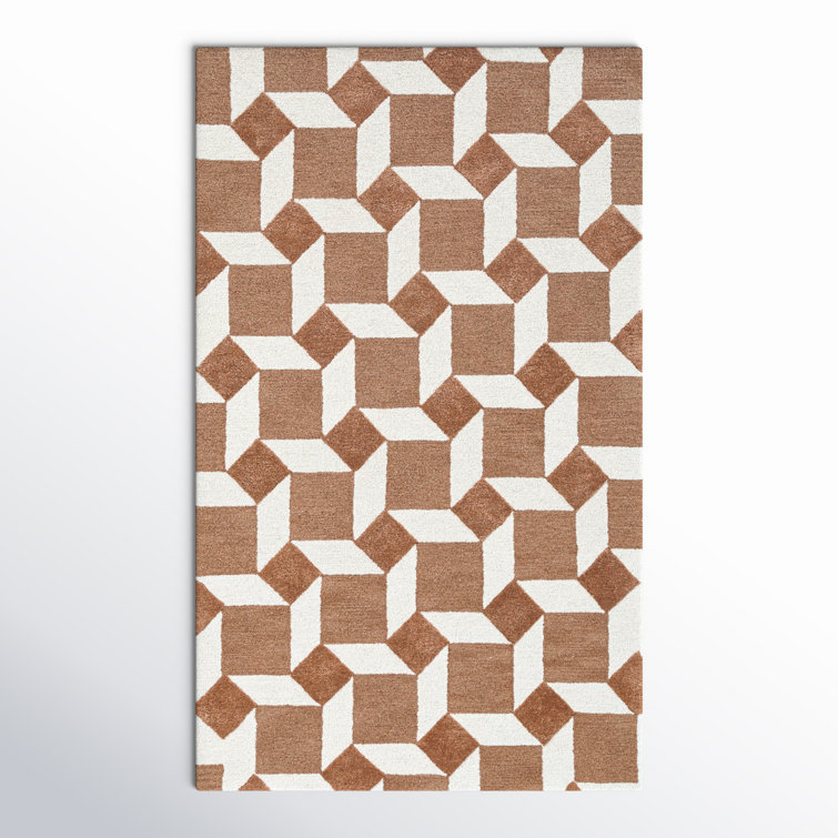 Retro Brown and White Hand-Tufted Wool Geometric Rug